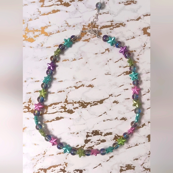 Handcrafted Beaded Choker Baubles And Stars 15" With 2" Extender - Picture 3 of 5